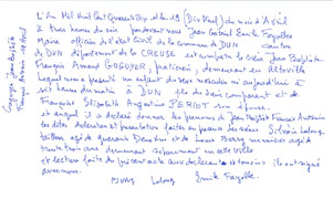 Manuscript of Jean-Baptiste Antonin Goguyer's birthday, by Raymond Elbaz