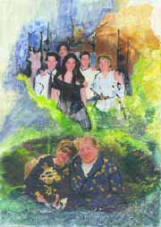 3 generations, one family, watercolor on canvas 19x27cm