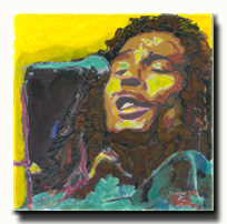 Bob Marley sur fond jaune, Acrylique sur toile, 30x30cm