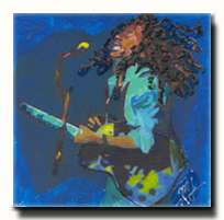 Bob Marley sur fond bleu, Acrylique sur toile, 20x20cm