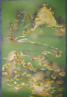 Landscape on yellow-green background, Acrylics on PVC, 70x100cm