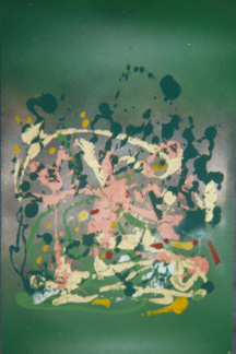 Landscape on green background, Acrylics on PVC, 70x100cm