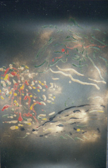 Landscape on black and golden background, Acrylics on PVC, 70x100cm