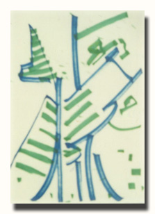 Arbre bleu et vert, encre sur papier, 19x27cm