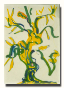 Arbre jaune et vert, encre sur papier, 19x27cm